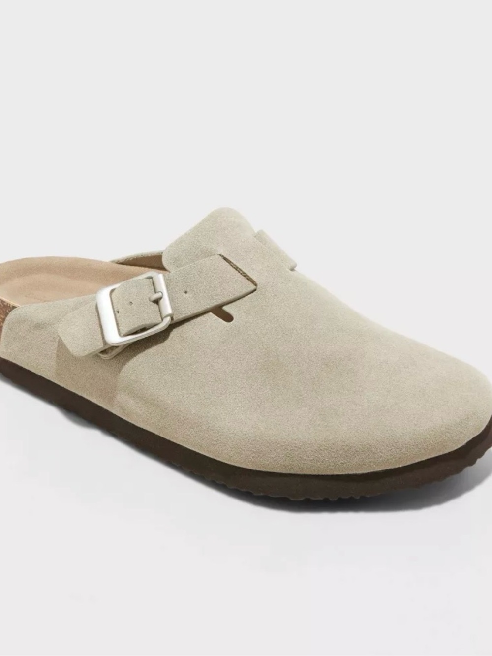 Men's Suede Slip-On Mule with Buckle - Beige